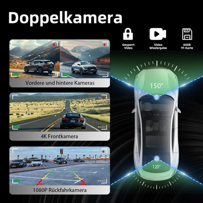NVKHG Wireless CarPlay for CarPlay/Android Auto, featuring a 9.3-inch CarPlay touchscreen, dual camera, 4K+1080P dashcam & rearview camera, with AUX IN/Bluetooth/FM/GPS/Siri/Google Assistant.