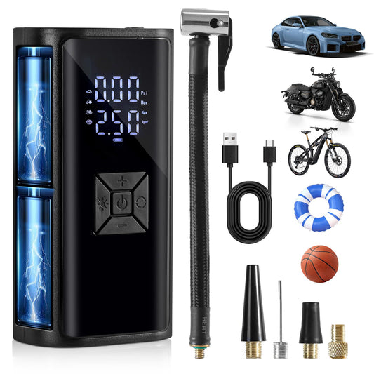 Portable battery powered electric air pump for bicycles, 150PSI - Hofeny compressor air pump, rechargeable cordless air pump, mobile bike pump compressor mini pump with LED light, suitable for car & motorcycle