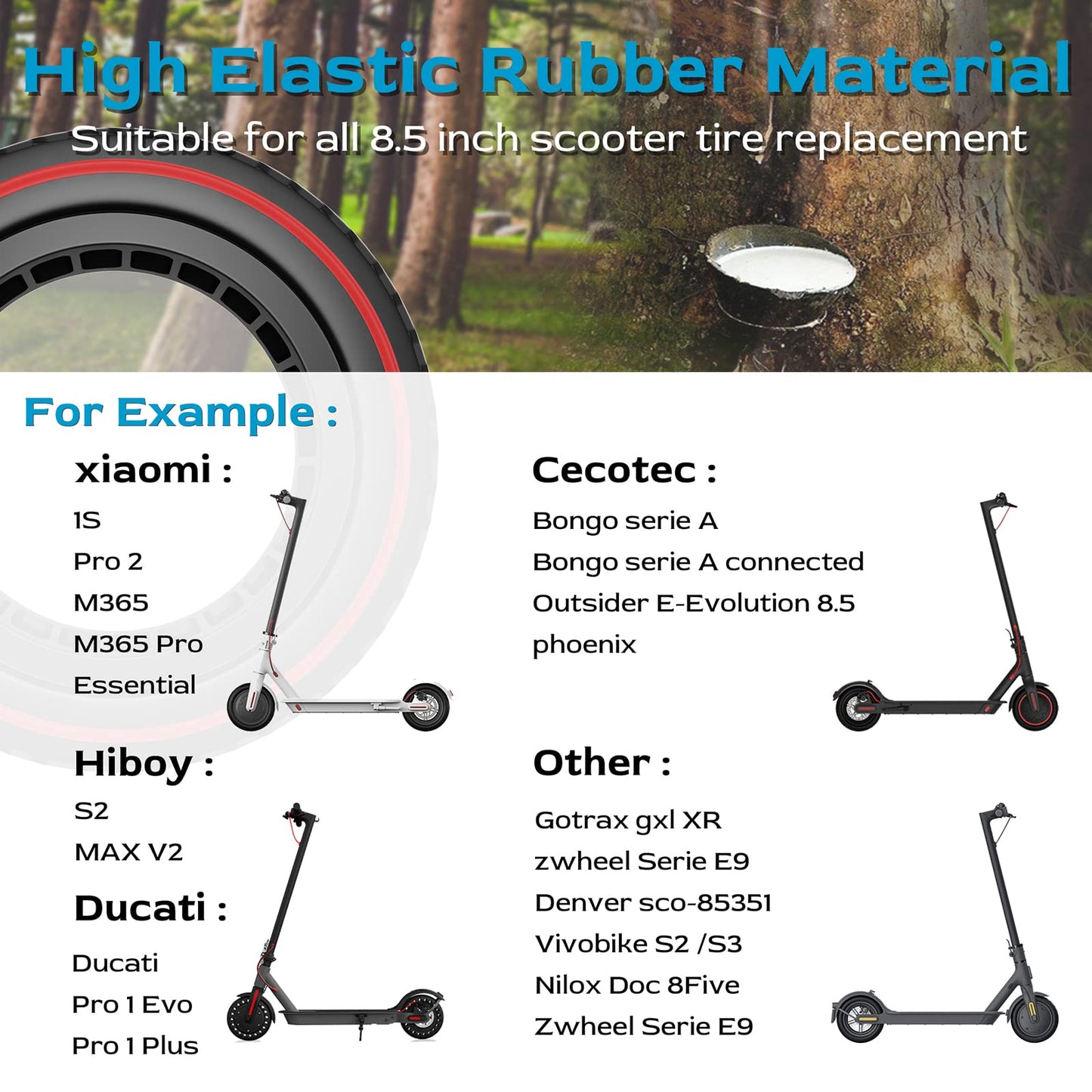 OUXI Xiaomi M365 8.5" Solid Replacement Wheels for Xiaomi Mijia M365/M365 Pro Electric Scooter, Solid Rubber Tire, High Elasticity, New Red Circle, Colorful Style.