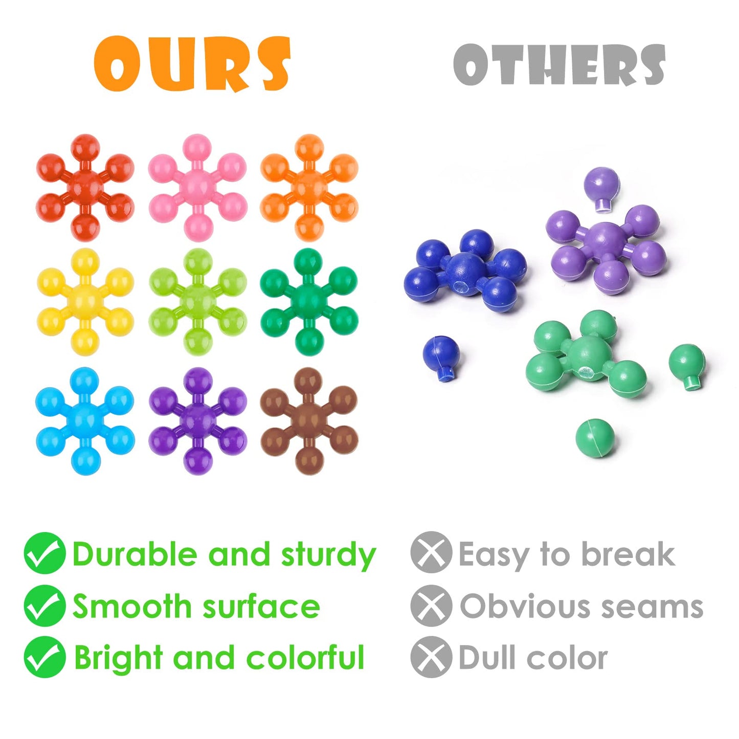 NiToy Snowflake Connect Blocks 300 Pieces for Kids 3 and Up, multicolor plastic blocks for early learning and creativity, STEM toy with carrying bag, safe material.