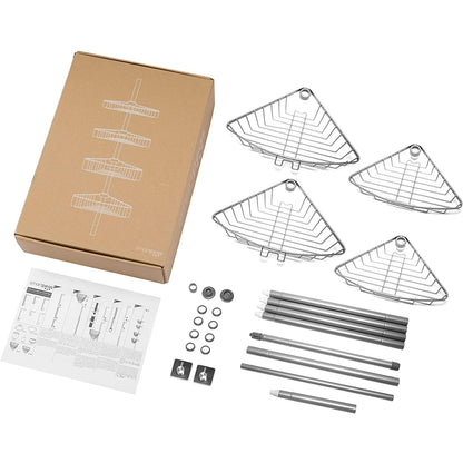 smartpeas telescopic shower caddy without drilling - 4 baskets - adjustable size from 76 to 280 cm - rubberized end caps - powder-coated steel with chrome finish + 2 adhesive hooks
