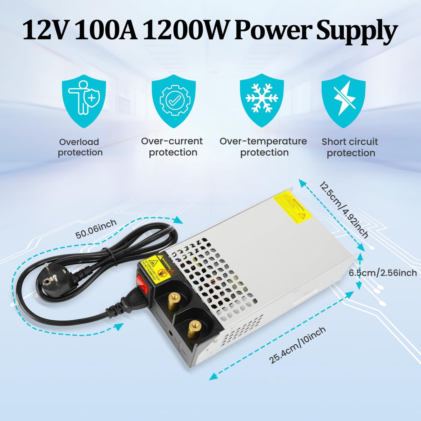 NUOFUWEI DC 12V 100A 1200W Power Supply Transformer Switching Power Supply 230V AC to DC Power Supply 12V 100A 1200W Transformer Industrial for 12V LED Light Strip CCTV Camera Security System Radio
