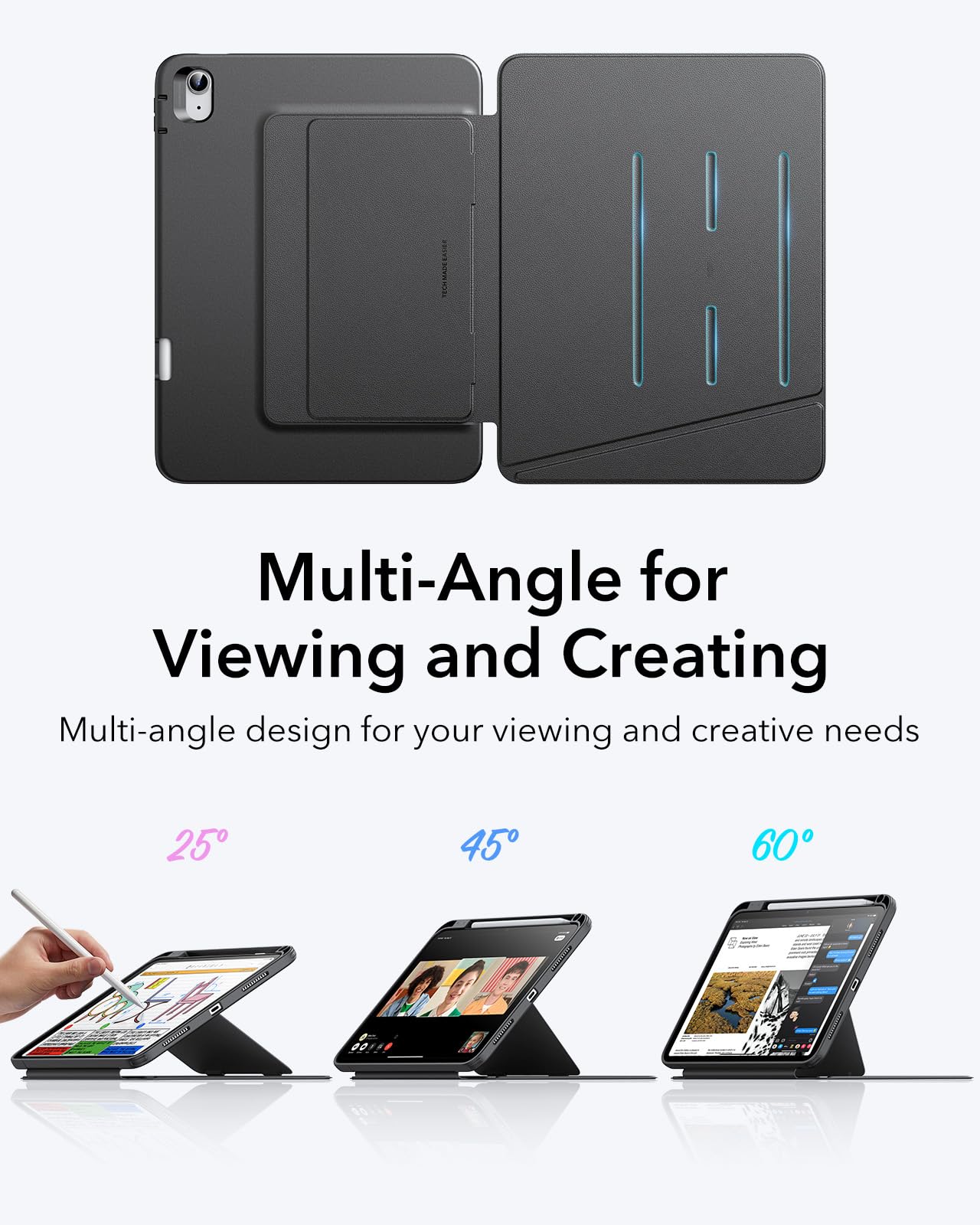 ESR case for iPad 11th generation, iPad (A16) 11th/10th gen case (2025/2022), Vertical stand function, Multiple viewing angles, Ultra stable case with pencil holder, Flip Series, Black.