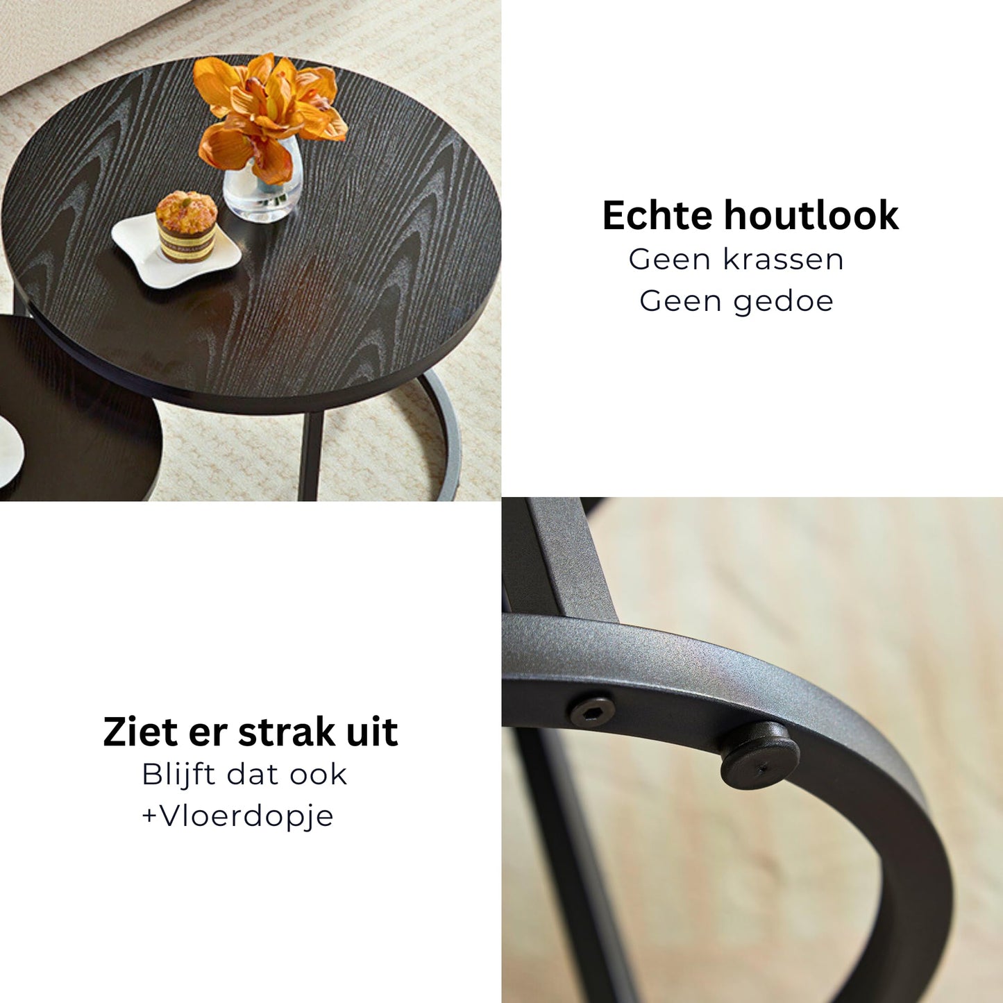 Home Heaven® Coffee Table Round Black 2 Pack - Round Living Room Tables Wood for Lounge - Ø60cm Ø40cm