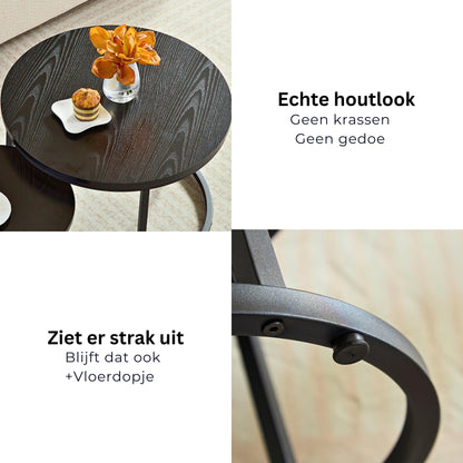Home Heaven® Coffee Table Round Black 2 Pack - Round Living Room Tables Wood for Lounge - Ø60cm Ø40cm