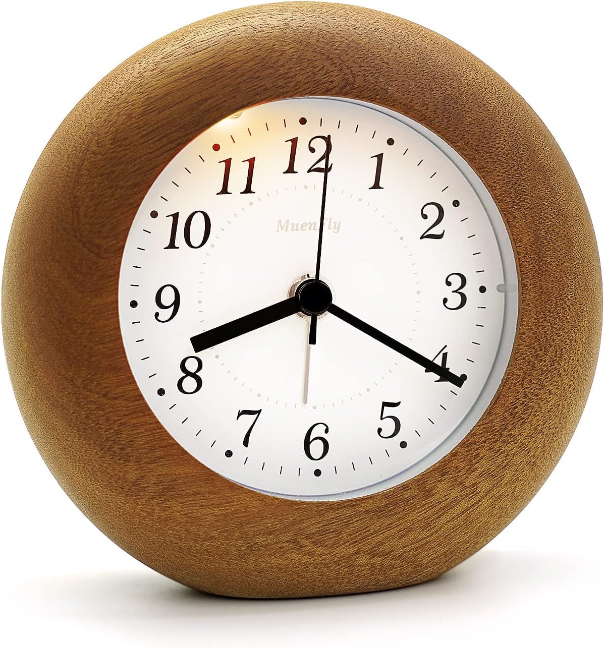 Analog alarm clock without ticking, wooden alarm clock with snooze, retro table clock battery-operated with night light for bedroom, study, office, children's room - Sapele [1 x AA battery required]