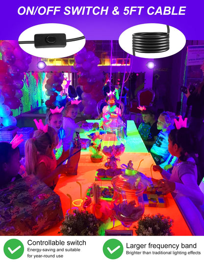 NATPOW UV Blacklight Lamp, Blacklight Bulb with Plug for Indoor Outdoor Use, Fluorescent Ultraviolet Ray Blacklight Party Light for Halloween Aquarium Bar Disco (2 Pieces)
