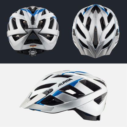 ALPINA PANOMA - Reflective & Well-Ventilated Bike Helmet with Insect Net & Upgradable LED for Adults, Silver-White Cyan, S (52-57 cm)