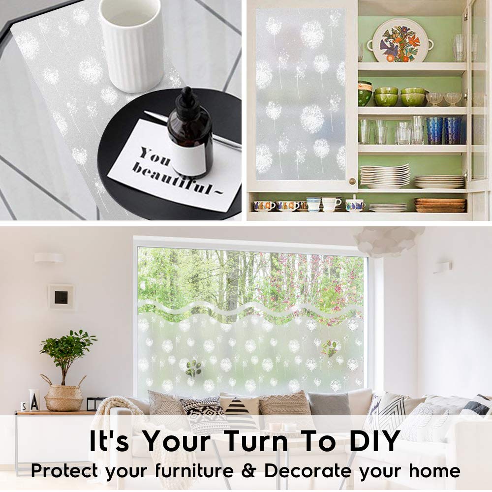 Homein window film privacy film window frosted film dandelion static cling film decorative film window pictures privacy from outside sun protection film for bathroom kitchen office 90 x 400 cm