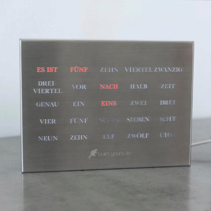 build-your-own BoxClock Stainless Steel - The word clock for your desk - LED desk clock - Elegant office clock made of brushed stainless steel