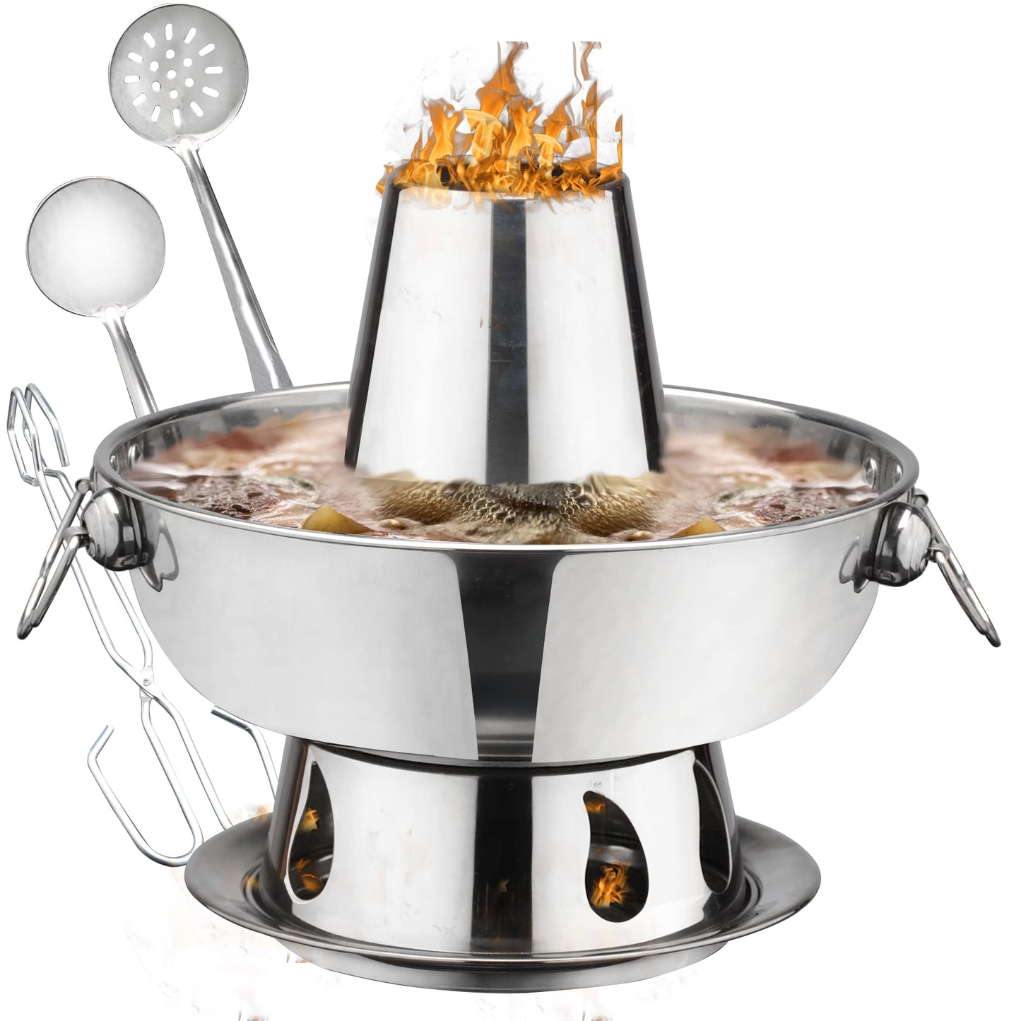 SANQIAHOME 1.8 liter camping stove hot pot made of stainless steel. Chinese charcoal hot pot, Chinese meat fondue lamb cooker, outdoor picnic cooker.