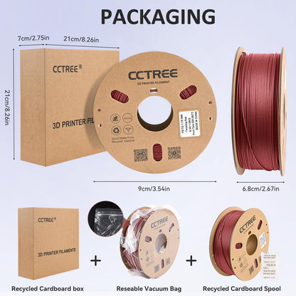 CCTREE PETG 3D Printer Filament 1.75mm, excellent toughness, precision +/- 0.03mm, 1kg spool (2.2lbs), for most FDM 3D printers, Galaxy Red