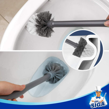 MR.SIGA Toilet Brush with Holder, featuring fast-drying container and sturdy handle. Premium bathroom brush in Gray.