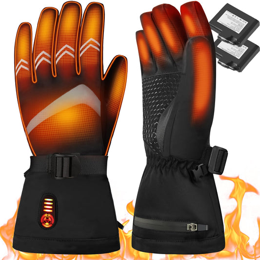 HATMIG Heated Gloves, Electric Heated Gloves Women Men, Rechargeable Heated Gloves Waterproof 5 Heating Levels Ski Gloves-L