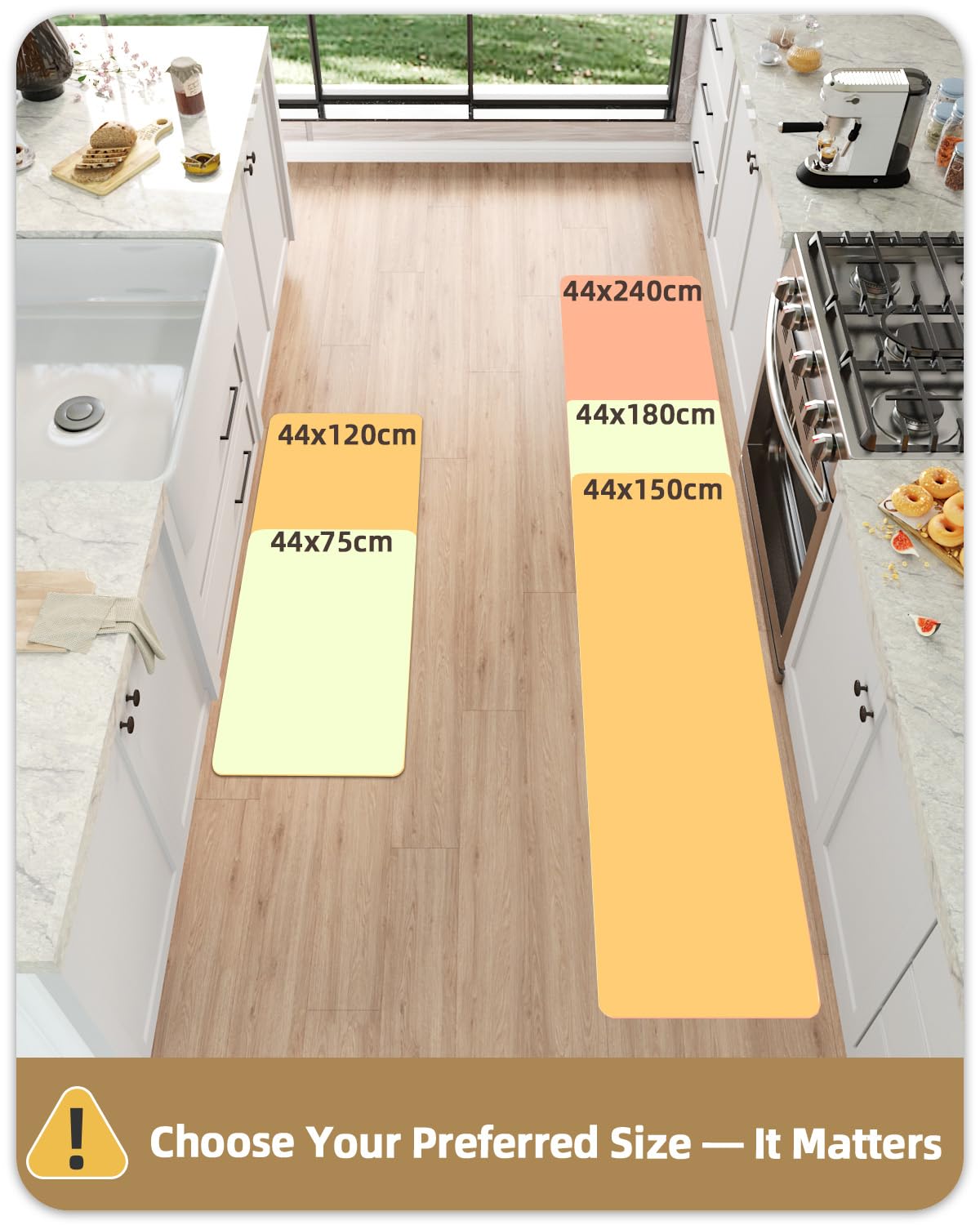 Color G 2 Pieces Kitchen Runner, Set PVC Kitchen Mat Washable Non-Slip, Rug Kitchen Waterproof and Oil Resistant, Kitchen Rug Heavy Duty for Kitchen, Hallway, Wet Bar (44x75+44x180cm, Grey)