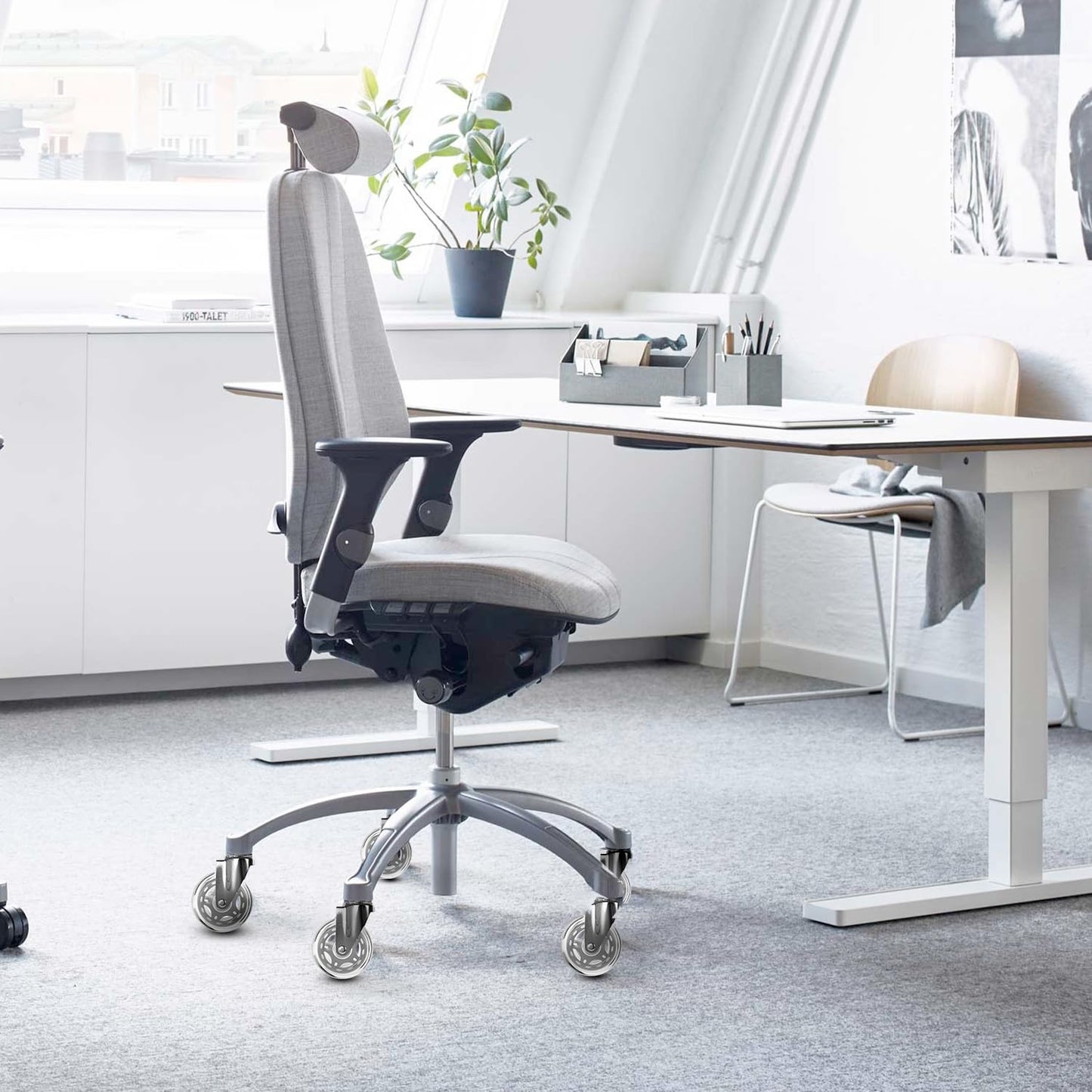 Sytopia office chair wheels 10mm, casters for office chairs 10mm x 22mm, rubber office chair casters 5-piece set for hard floors, parquet, laminate, floor protection mats, only compatible with IKEA office chairs (Silver)