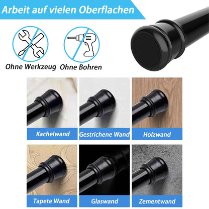 1Piece Curtain Rod No Drill Shower Rod Extendable Clothes Rod for Window, Closet, Bathroom 62-85CM Black (diameter 25mm)