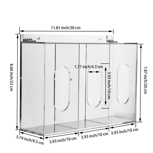 KOEMEHR Acrylic Disposable Face Masks and Glove Dispenser 3-way acrylic storage box with lid, large holder stand, Bouffant Cap Dispenser, can hang on wall and stand on table.