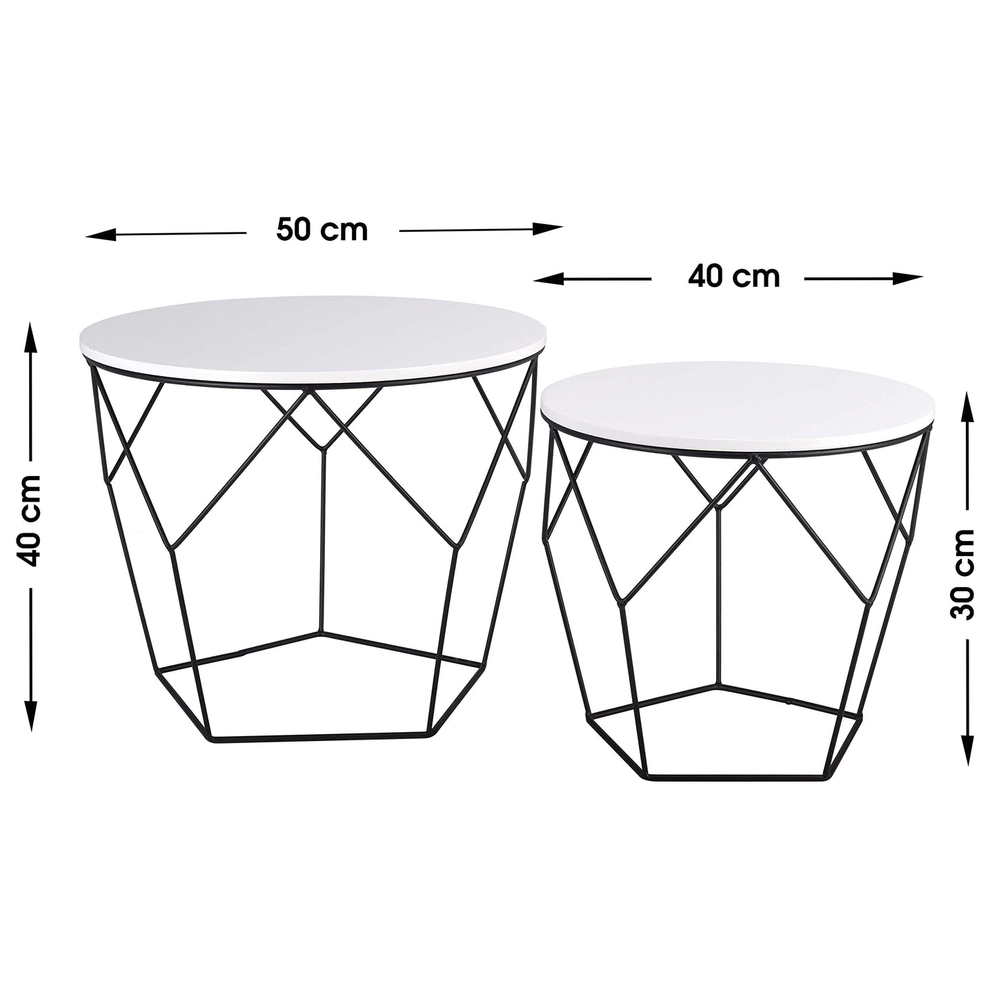 Rebels 2-piece side table set, living room table with basket function, round coffee table, basket table with removable tabletop, metal tables for living room, bedroom, office, white, 500341