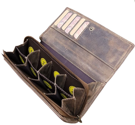 Frédéric John's wallet with coin and bill compartments - 8 separate compartments - Euro sorter - bill compartment - leather gift idea (Brown, XL)