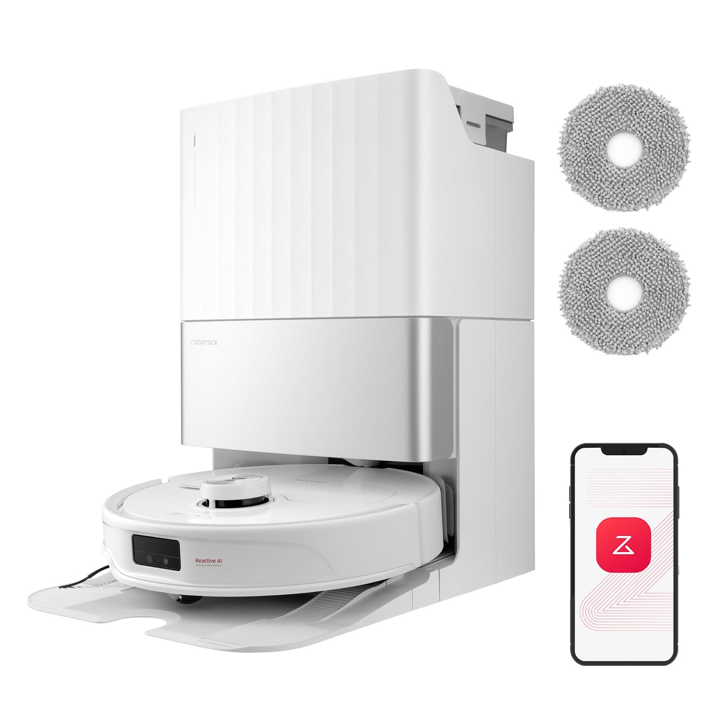 Roborock Qrevo Master robotic vacuum cleaner with mopping function & lift-up mop, FlexiArm design, HyperForce suction power of 10,000 Pa, includes 2 extra mops, robot vacuum cleaner set (White)