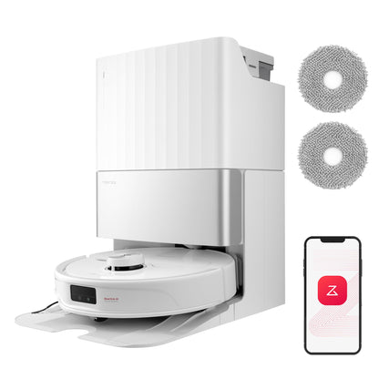 Roborock Qrevo Master robotic vacuum cleaner with mopping function & lift-up mop, FlexiArm design, HyperForce suction power of 10,000 Pa, includes 2 extra mops, robot vacuum cleaner set (White)