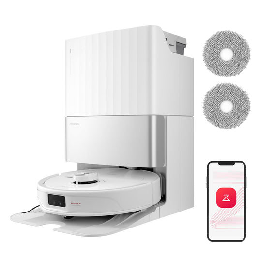 Roborock Qrevo Master robotic vacuum cleaner with mopping function & lift-up mop, FlexiArm design, HyperForce suction power of 10,000 Pa, includes 2 extra mops, robot vacuum cleaner set (White)