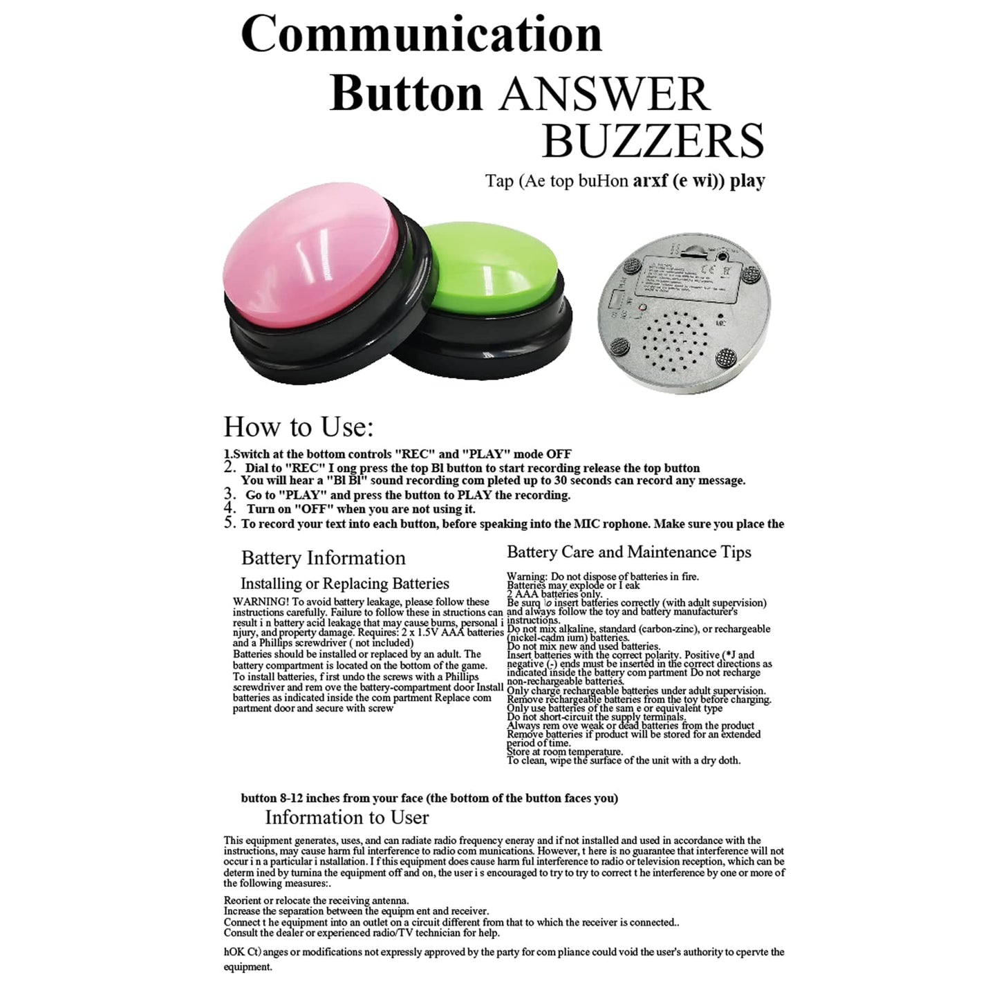 BFYDOAA 10x Voice Recording Buttons for Dogs, Communication Buttons, Record-Reply Buzzer, 30-sec Recording & Playback, for Kids, Learning Game, Pet Training