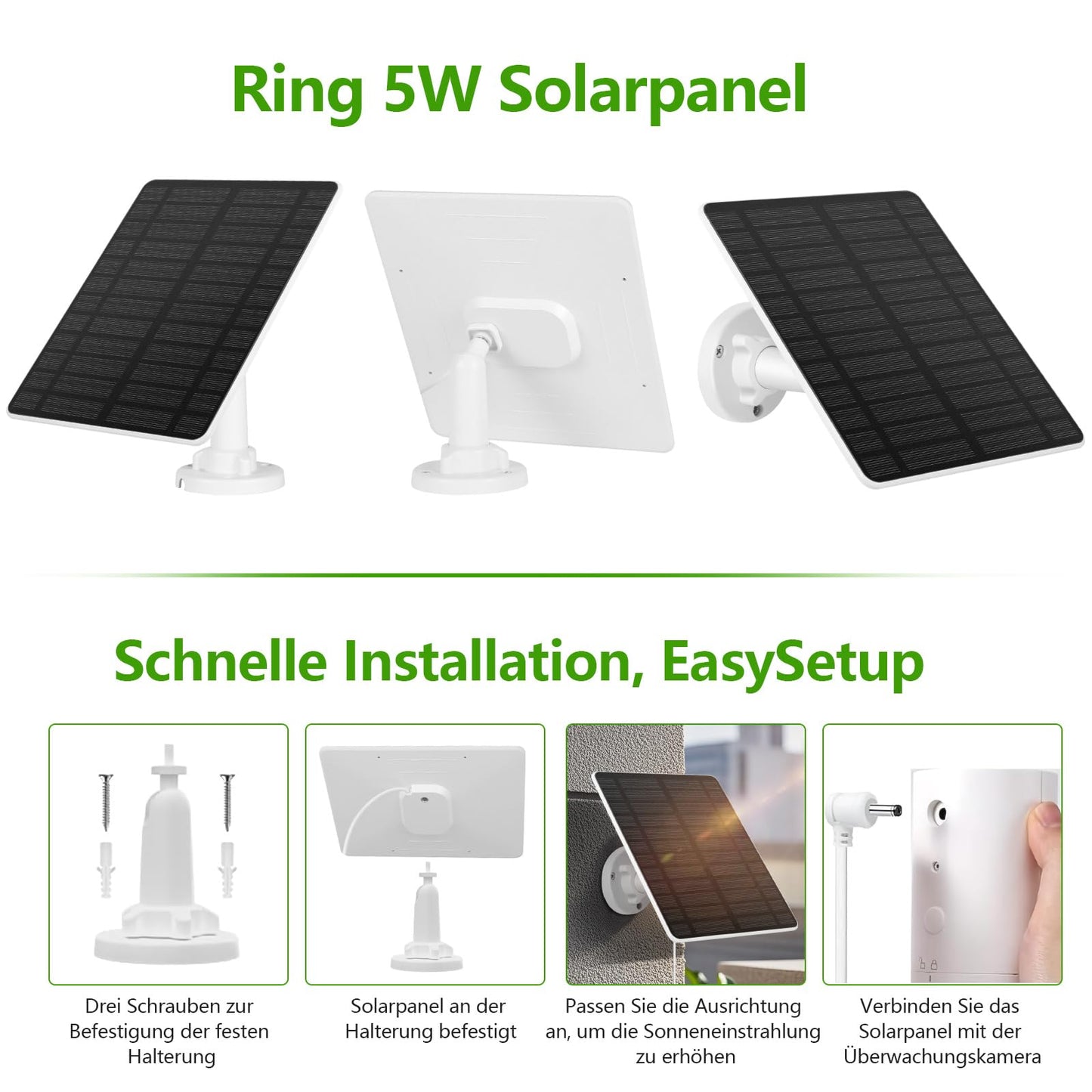 Solar panel for Ring Camera 2PCS, GuKKK 5W Camera Solar Panel compatible with Ring Spotlight Cam/Pro/Plus Battery & Stick Up Cam/Pro Battery with Barrel Plug 4M Charging Cable IP65 Waterproof Solar Charger