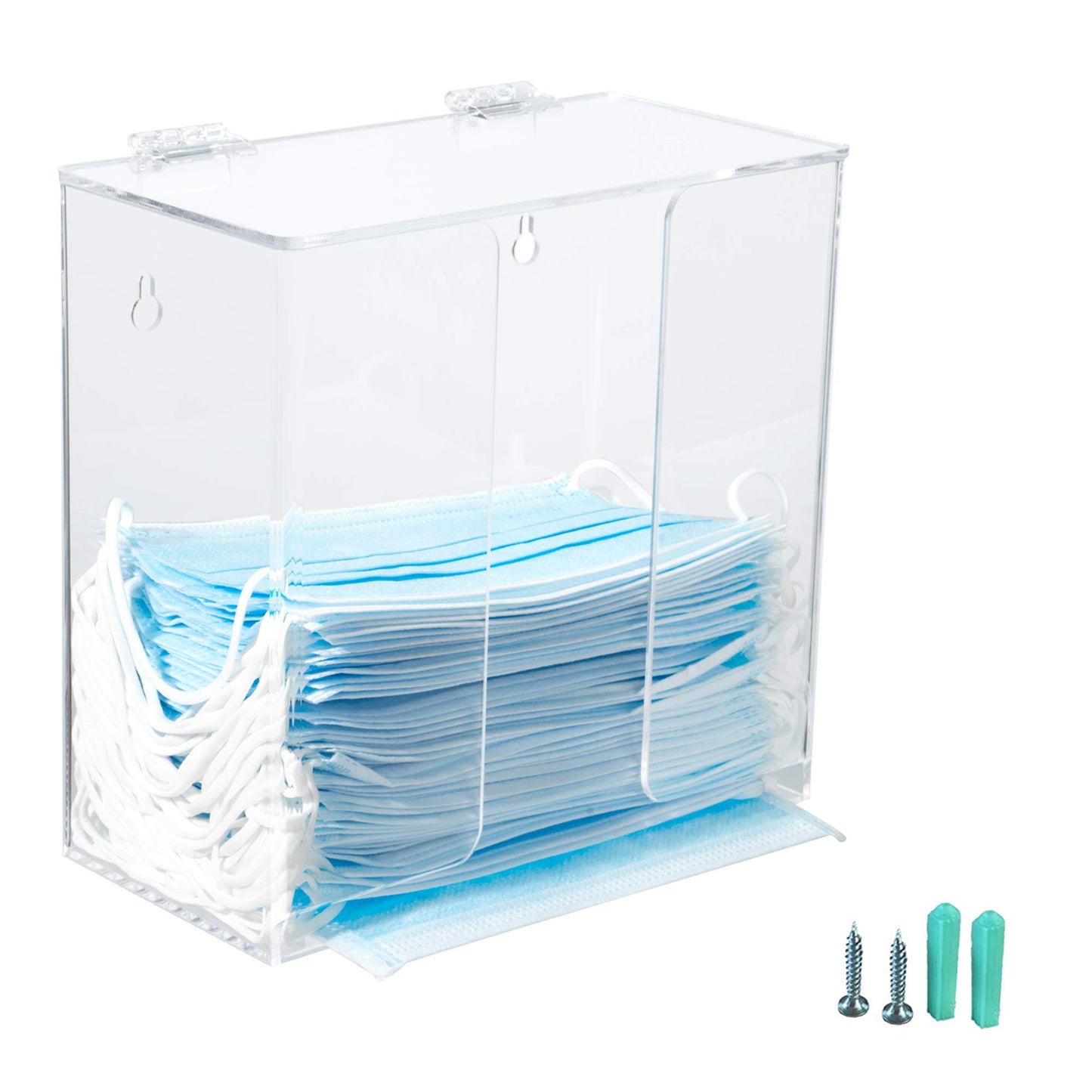 KOEMEHR Mask dispenser box with lid acrylic wall mount storage box for masks, gloves, napkins, hairnets, transparent