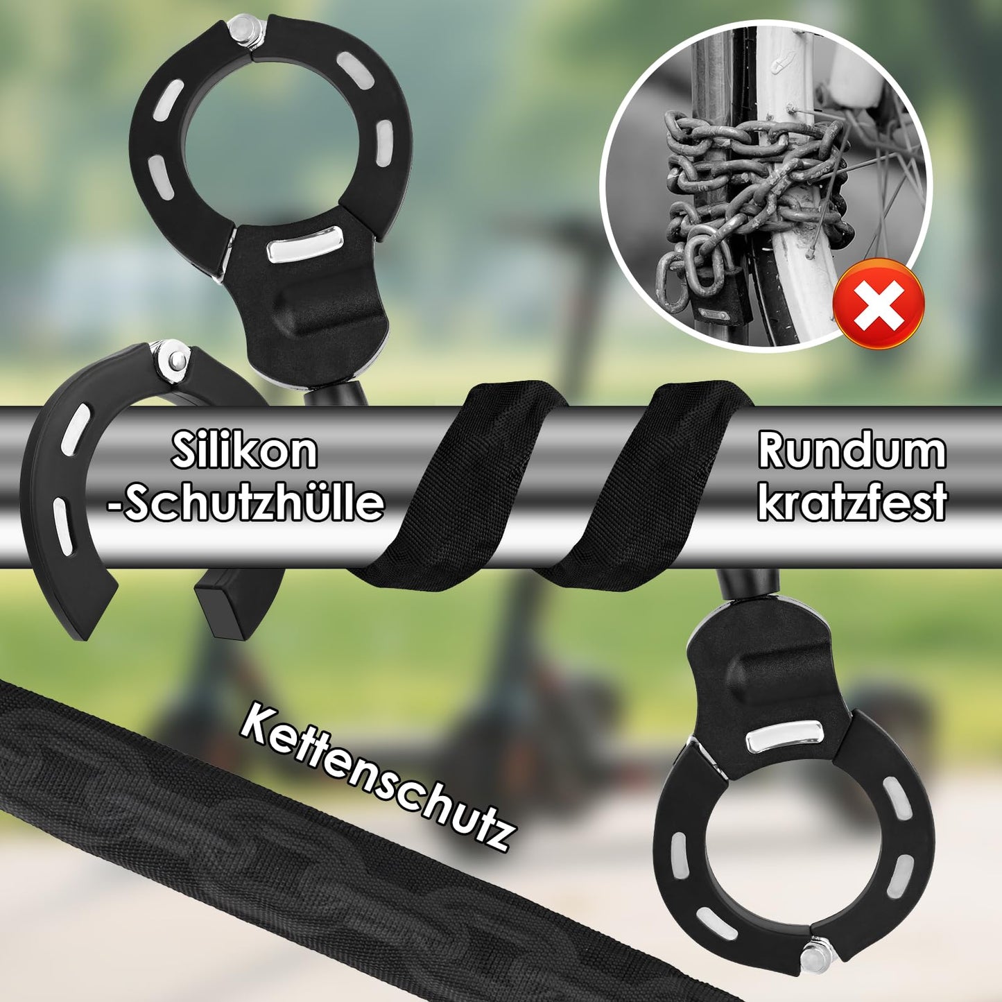 E Scooter lock with 3L waterproof bag, handcuff lock with key, electric scooter bike lock with rubber cover, 93 cm, high security locks, perfect for scooters, bikes, e-bikes (A)