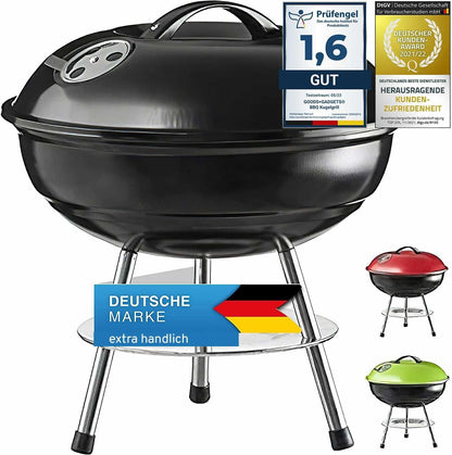 Mini BBQ camping grill ball grill mini grill; Compact travel charcoal grill table grill stainless steel enameled 38cm (black)