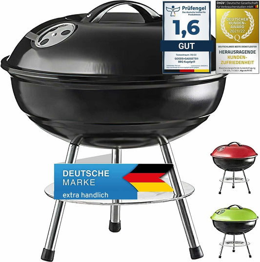 Mini BBQ camping grill ball grill mini grill; Compact travel charcoal grill table grill stainless steel enameled 38cm (black)