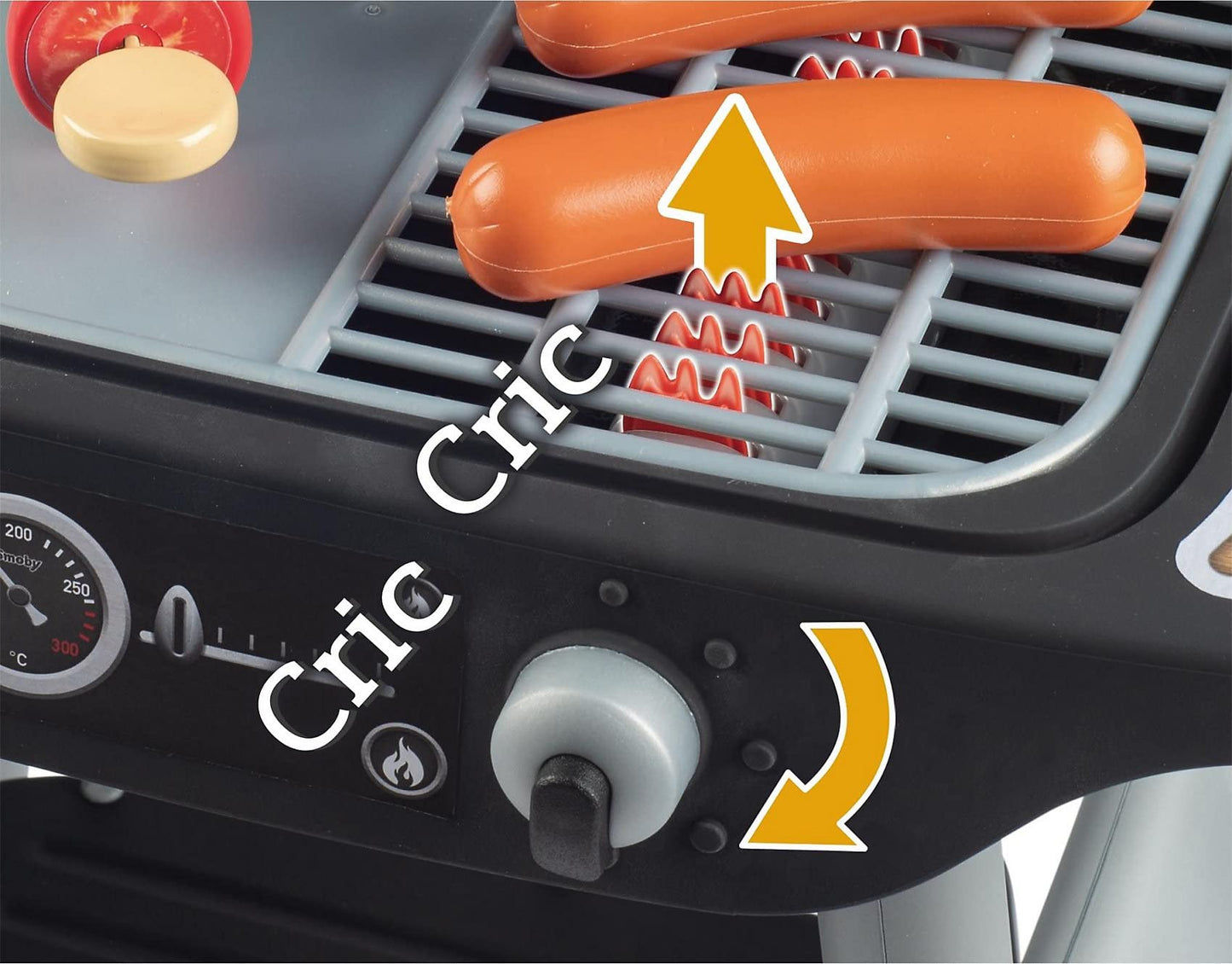 Smoby - Barbecue Kids Grill - Grill with mechanical plastic flames and grill utensils, 18 accessories, for children from 3 years.