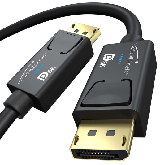 KabelDirekt - 8K DisplayPort Cable & DP Cable, with special A.I.S. shielding & official VESA certification - 2m (for DP 1.4 Gaming PC/Laptop/Graphics Card/Monitor with 4K@120Hz, 144Hz/165Hz/240Hz).