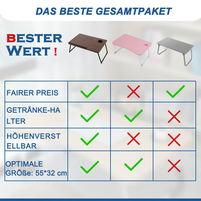 Laptop table for bed, EDWINENE bed tray Foldable Adjustable Laptop Table for Couch, Laptop Bed Desk with Drink Holder, Folding Table for Working Studying Reading Eating (Brown)