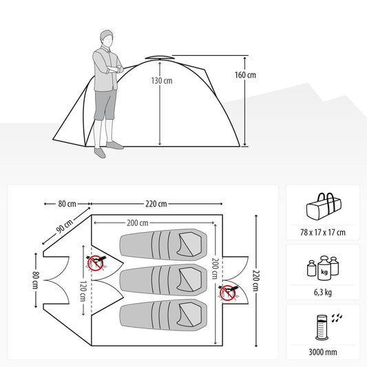 qeedo Quick Oak 3 camping instant tent, Quick-Up system, includes 2 XL sleeping mats