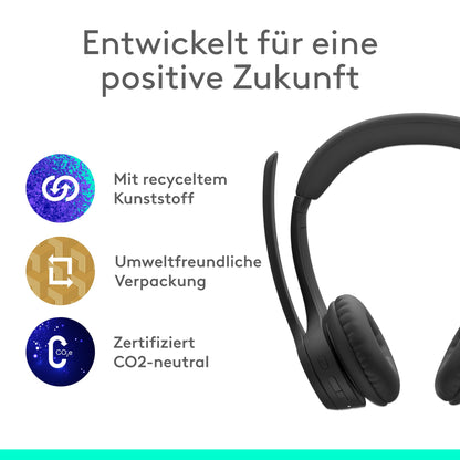 Logitech Zone 300 Wireless Bluetooth Headset with microphone includes noise cancellation, compatible with Windows, Mac, Chrome, Linux, iOS, iPadOS, Android - Black