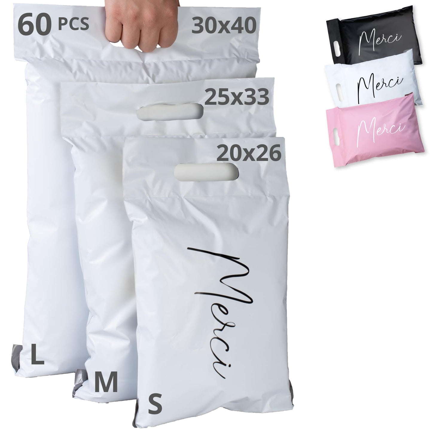 EMBALLAX - 60 shipping bags merchandise shipment - 3 sizes S/M/L - OPAQUE/RESISTANT/WATERPROOF - Shipping bags for clothing - Envelope for boxes - Shipping pouches - Mailer bag - Thank you