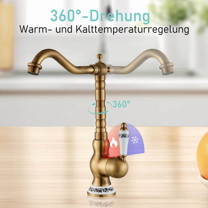 Suguword Retro Design Bathroom Faucet Basin Mixer Tap Antique Brass Faucet Ceramic Sink Tap Washbasin Bathroom Sink Armature