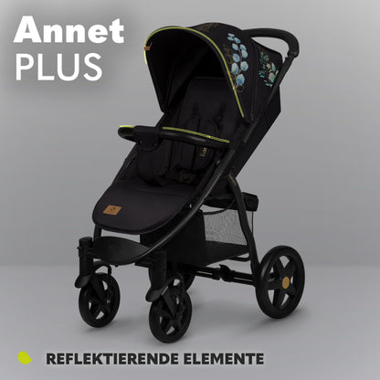 LIONELO Annet Plus stroller up to 22 kg with adjustable backrest, compact fold with accessories, EVA foam wheels, mosquito net, footmuff, cup holder, basket