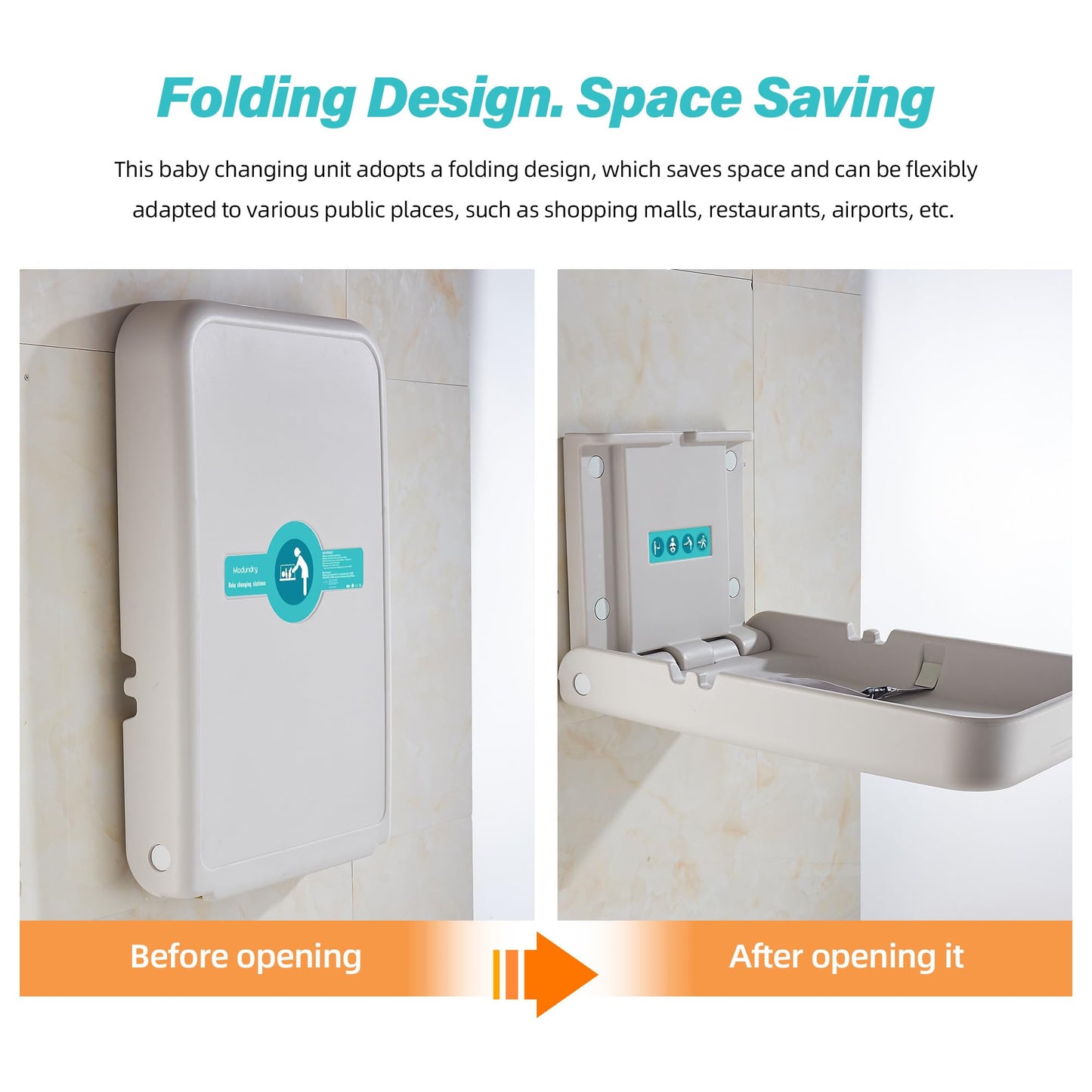 Modundry Baby Changing Table Safety Foldable Vertical Wall Mount for shopping malls, train stations, nursery, home