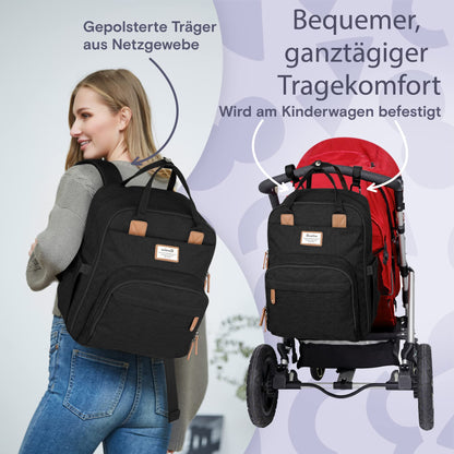 RUVALINO Baby Diaper Backpack, Multifunctional Diaper Bag Travel Backpack Large Capacity Baby Bag with Changing Pad, Waterproof Fabric, Fits on Stroller (Black)