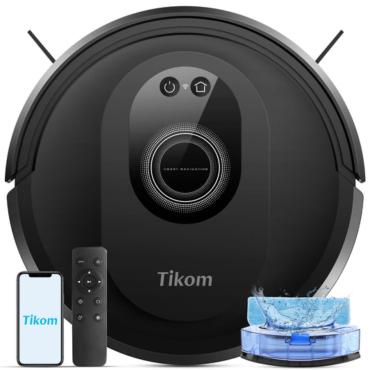 Tikom robot vacuum with mopping function 2 in 1, G8000 Max vacuum robot, 5000Pa strong suction robot vacuum cleaner, Self-charging, WiFi, 150Mins Max, Ideal for pet hair, carpet, hard floor.