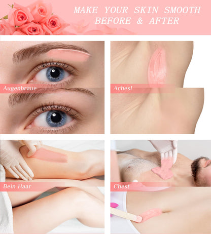 Ausang Wax Hair Removal Wax Warmer with Wax Beads (4X100g) and 20 Wooden Spatulas, Removable Inner Pot, Updated Waxing Hair Removal Set for Eyebrow/Face/Underarm/Bikini/Leg