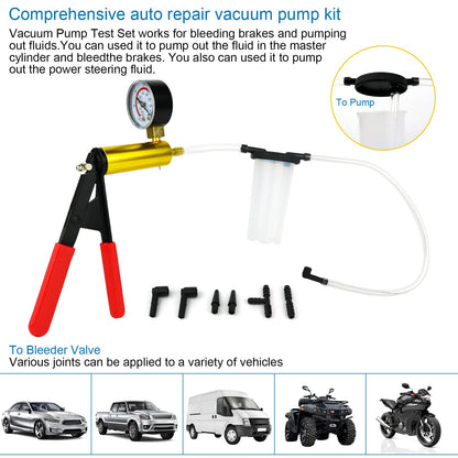 Awsuc Vacuum Pressure Tester Automotive Vacuum Pump Brake Bleeder Vacuum Tester Kit Brake Bleeding Tool, Vacuum Pump Motorcycle Brake Bleeder Auto Vacuum Pressure Tester Set