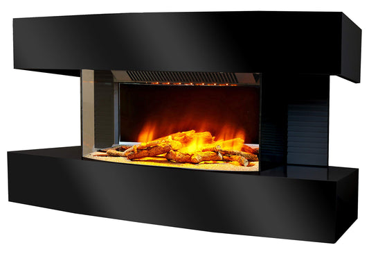 CHEMIN'ARTE Electric Fireplace - Wall Mounted Electric Fireplace - Medium Lounge with 2000W Heating - Black - Fireplace Decor - with Remote Control - LED Flame Effect