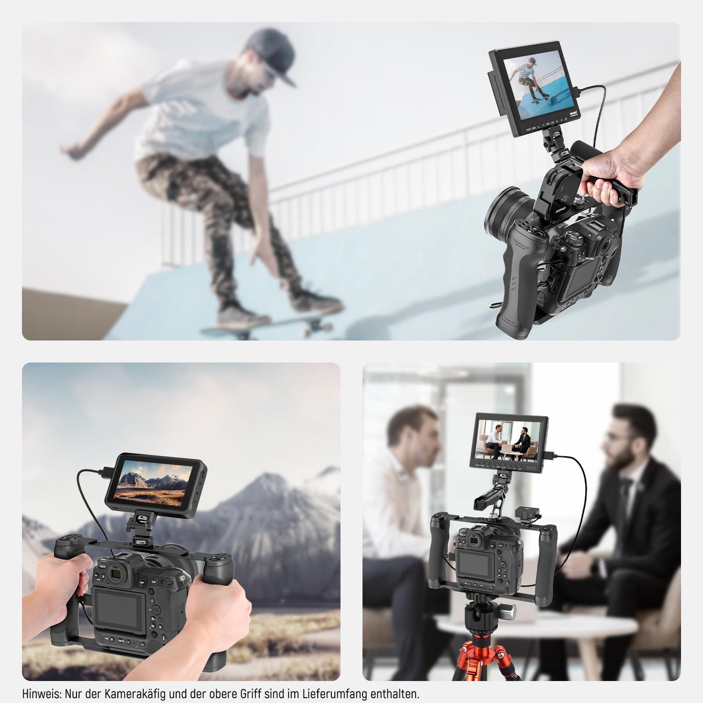 NEEWER Universal Camera Cage with Top Handle and 3/8" ARRI Locating Pins, Video Rig Stabilizer with Arca Swiss Base, Two Hand Grips, compatible with SmallRig Accessories, CA016T.