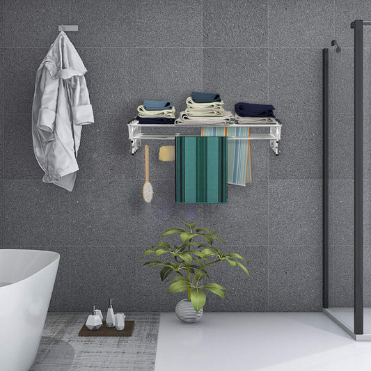 COSTWAY wall-mounted drying rack made of stainless steel with 8 rods, space-saving wall laundry dryer, load capacity 25 kg, for laundry room, bathroom.
