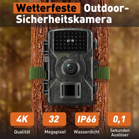 HSSNS Trail Camera, 60MP 4K Video Wildlife Camera, 0.1 Second Triggered IP66 Waterproof Trail Camera with Night Vision and Infrared Function for Animal Monitoring